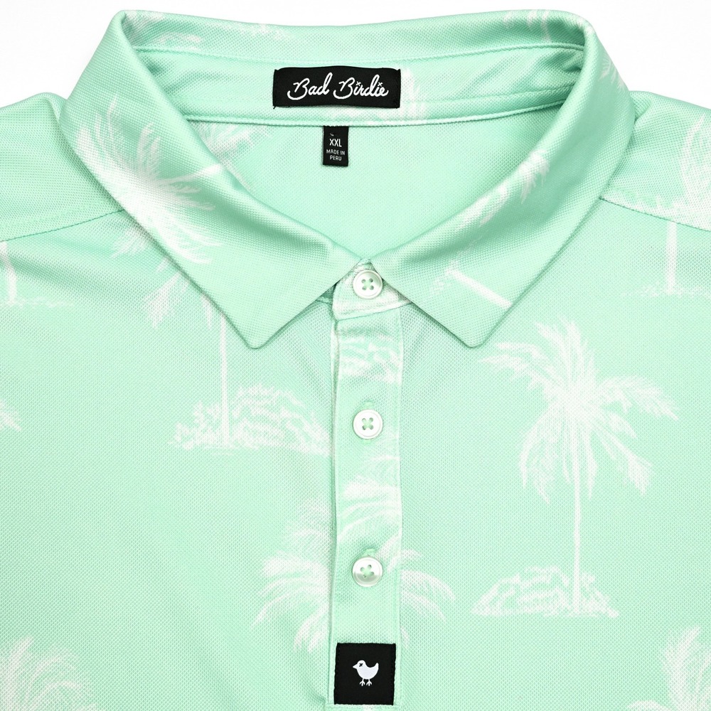 Bad Birdie Shirt Mens 2XL Green Pique Palm Trees AOP Palma Mater‎ Golf Polo